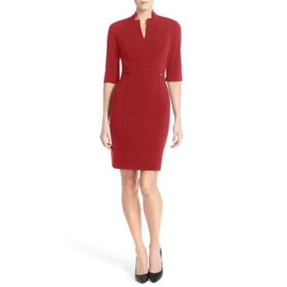 Tahari ASL Ponte Knit Red Mini Dress Zip Accent Women's Size 6 - Picture 14 of 14